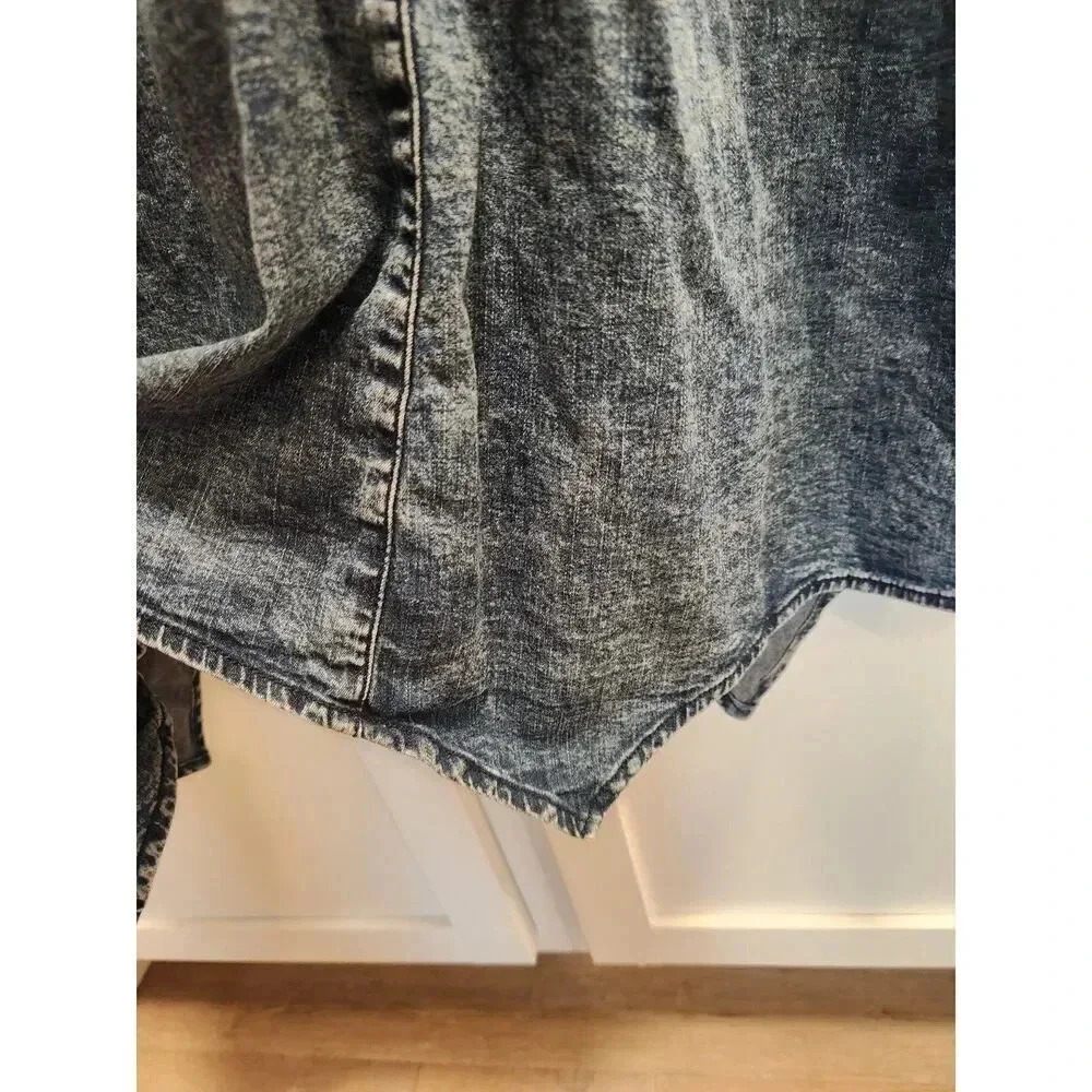 LOGO by Lori Goldstein Sleeveless Acid Wash Denim Button Up Asymmetric Dress - Picture 3 of 9